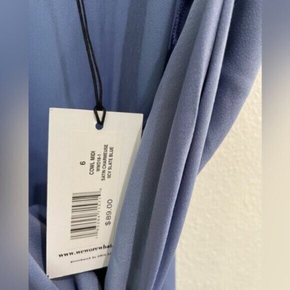 New WeWoreWhat Satin Feminine Midi Slip Dress Slit Romantic Contemporary Blue - Picture 5 of 11